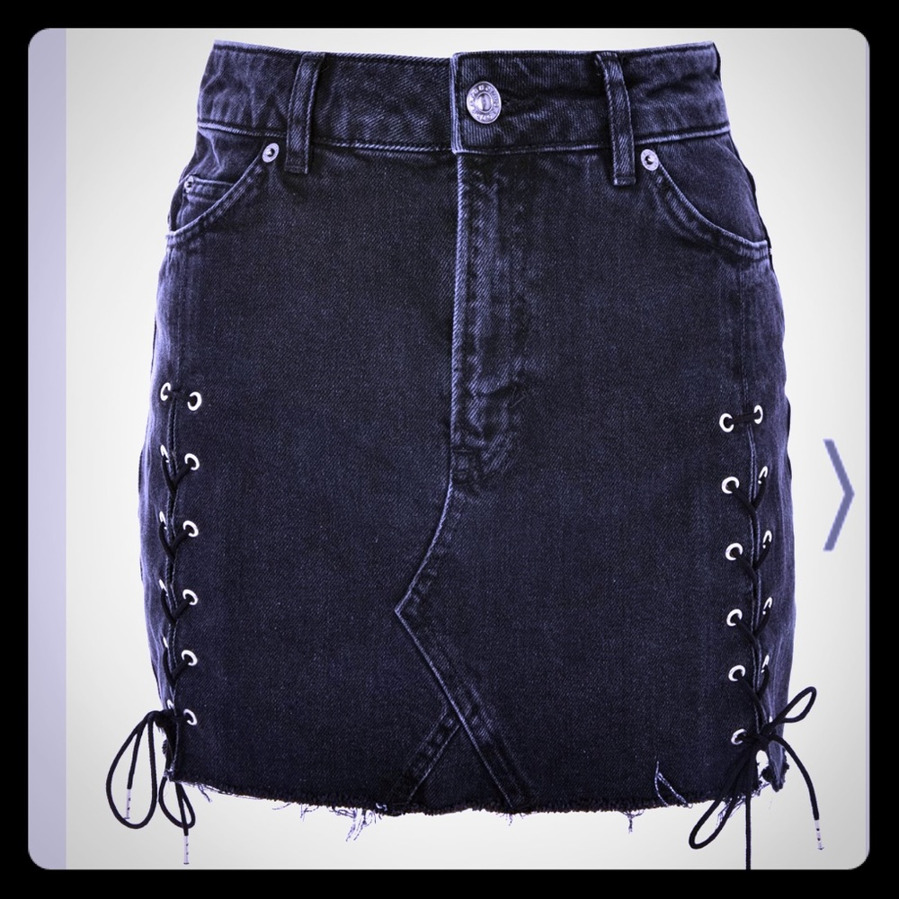Topshop moto lace up Denim mini skirt